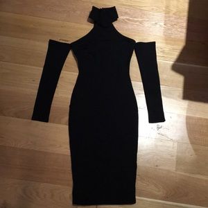 Black Midi Dress with Open Shoulder